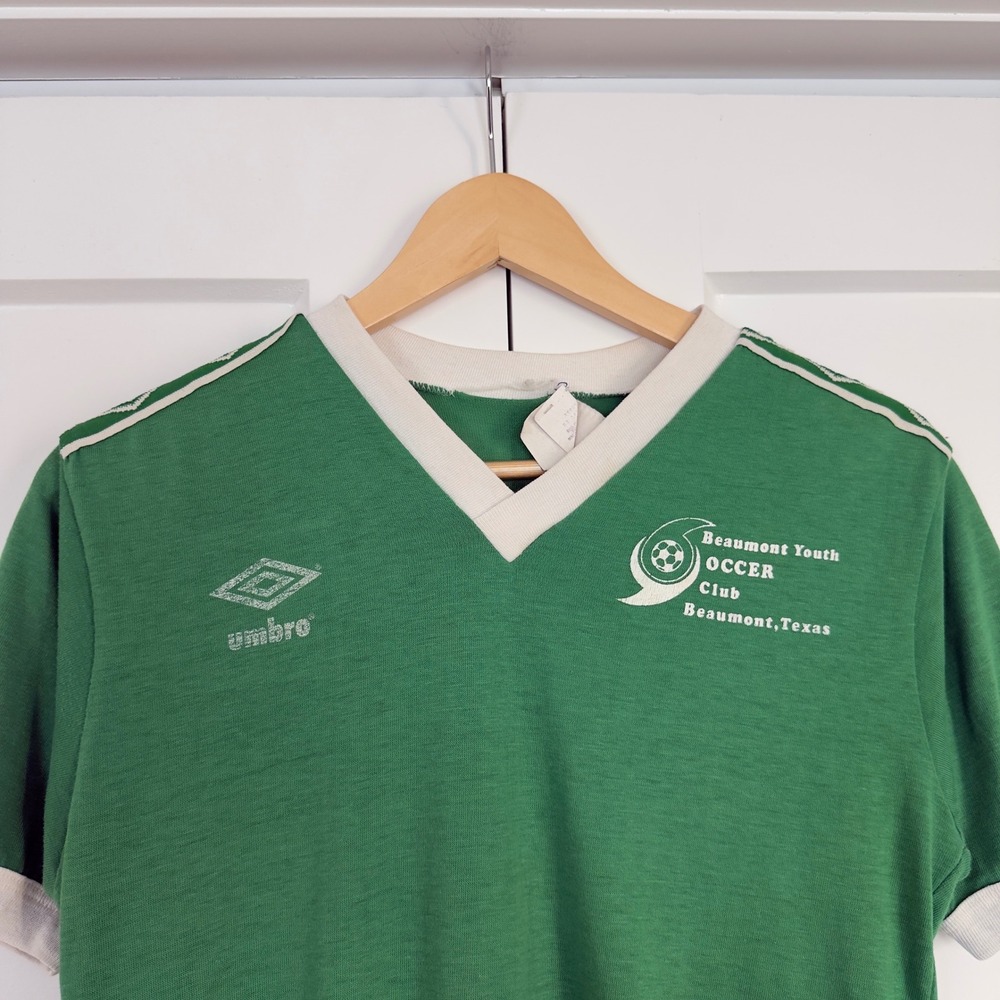 Mens Vintage Ringer Style Umbro Soccer Jersey Adult Medium Green Beaumont Youth